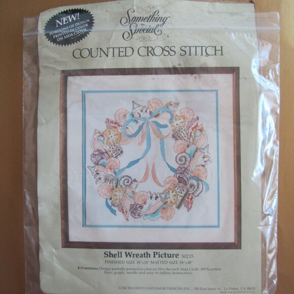Shell Wreath Picture Something Special Counted Cross Stitch Kit #50235 Open pack - Picture 1 of 7